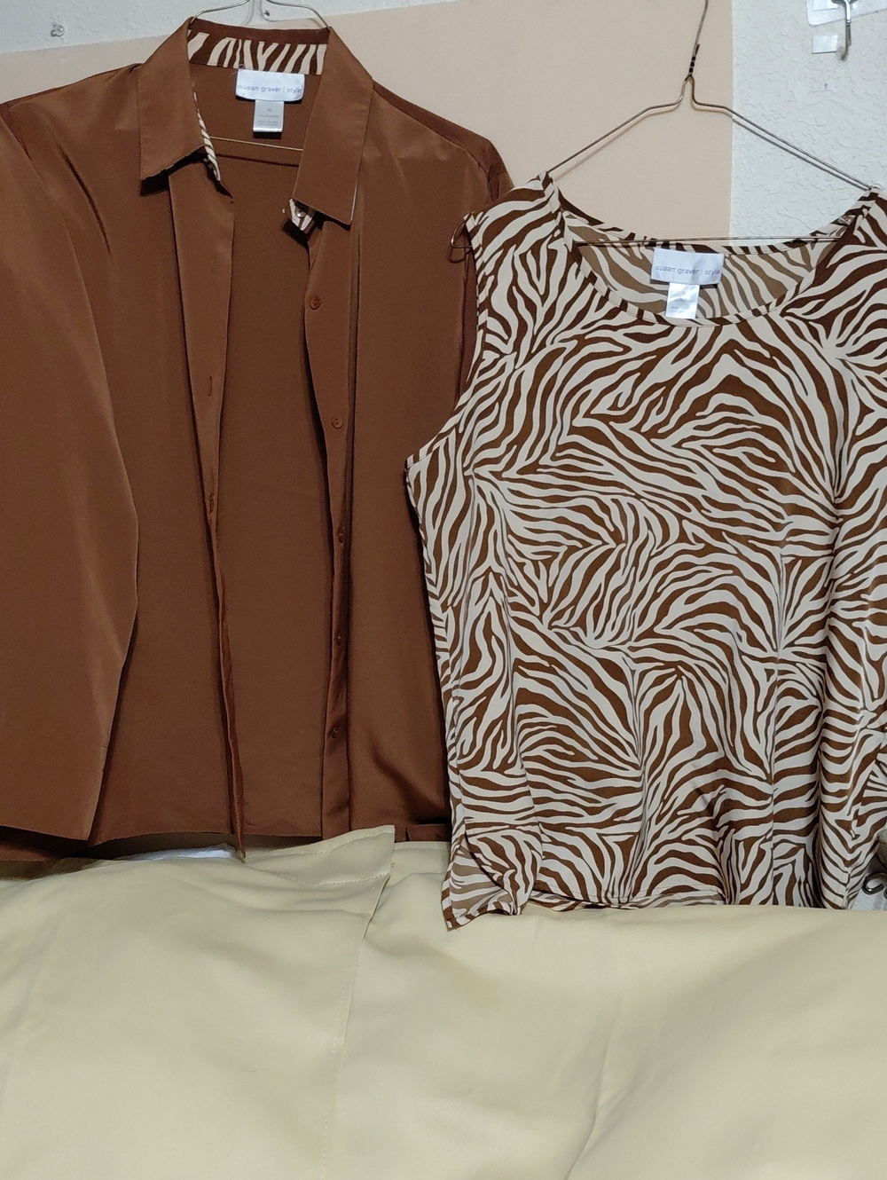 Brown Zebra-Print Sleeveless Top and Brown Button Shirt Set